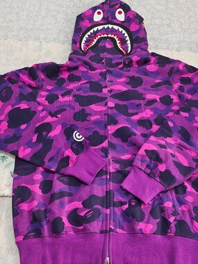 Bape Color Camo Shark Full Zip Purple Hoodie